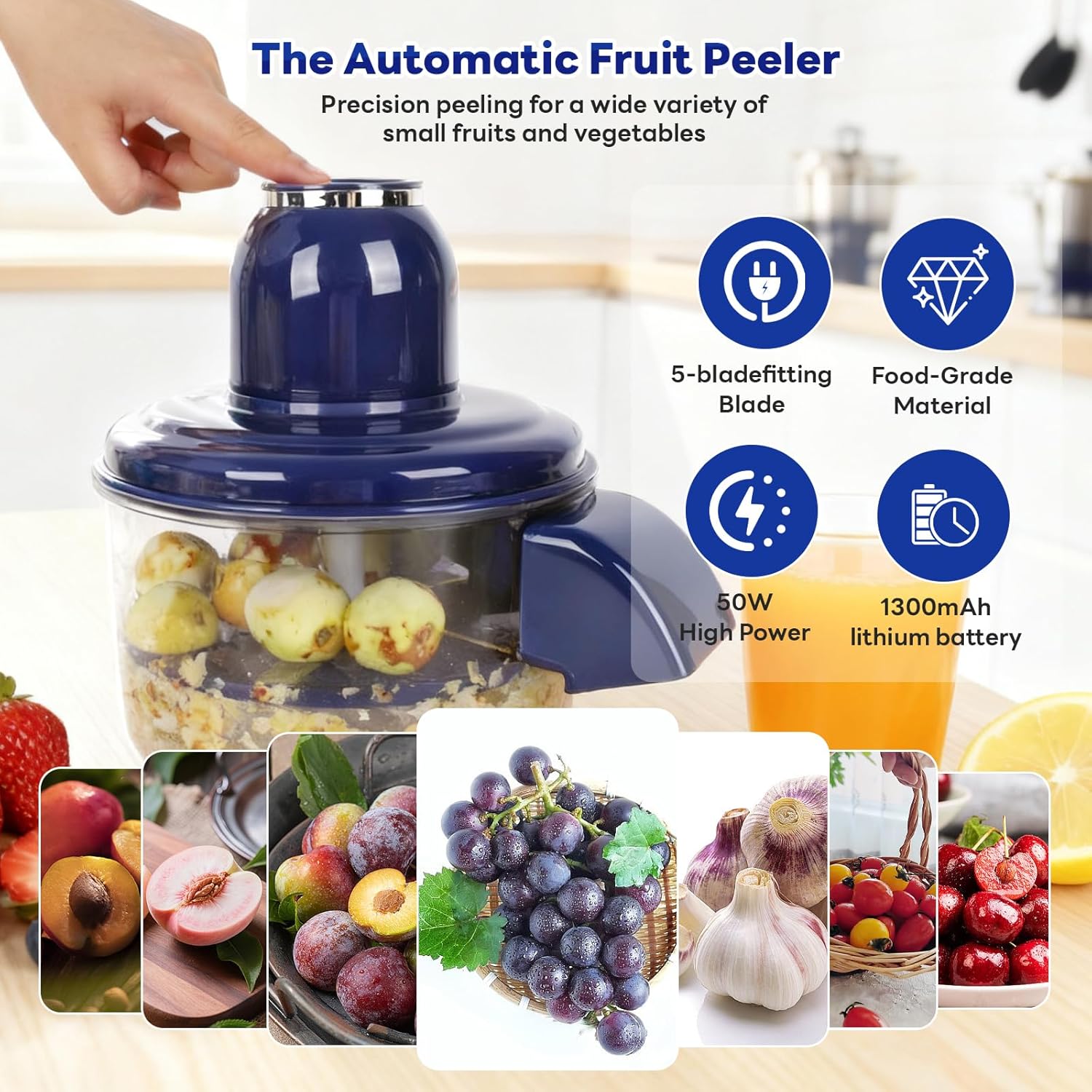 Automatic Electric Grape & Garlic Peeler – Blue
