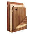 Book Cutting Board Set with Separated Stand, 3 Piece [Acacia/Ebony/Rubber] Wood Cutting Boards That Look Like Books for Kitchen Decor, Reversible Thick Chopping Board with Brass Food Labels