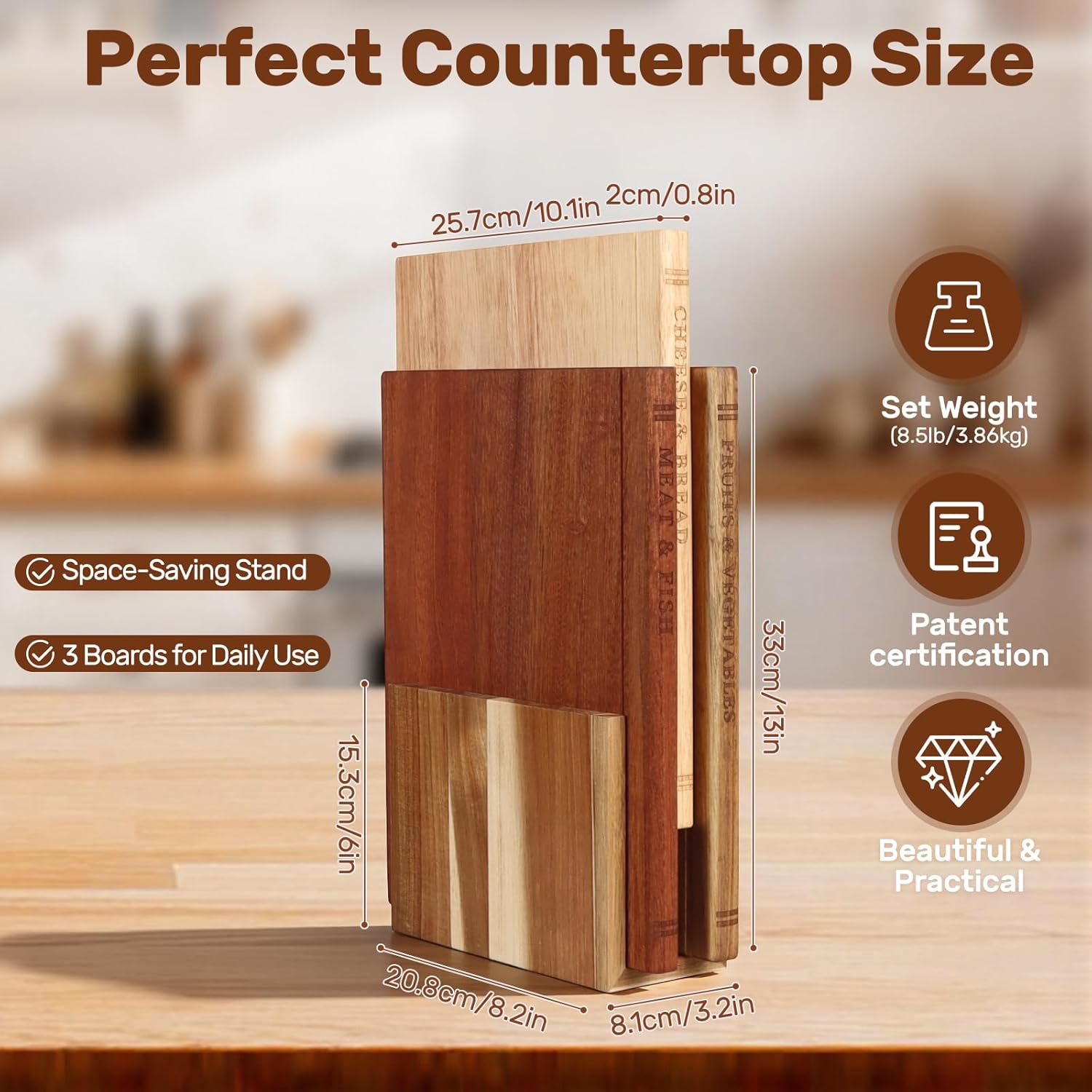 Book Cutting Board Set of 3 with Wood Stand, Solid Acacia Wooden Cutting Boards for Kitchen That Look Like Books, Decorative Cutting Board Book Set, Unique Book Cutting Boards Gift