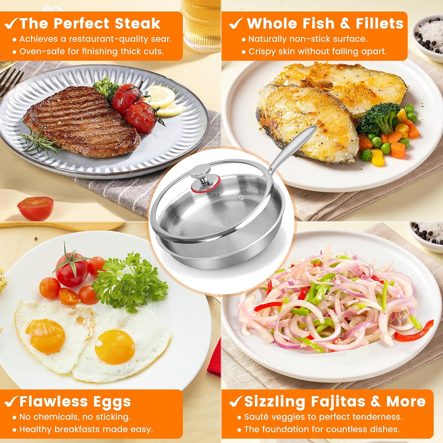 11" Titanium Nonstick Frying Pan with Lid – Scratch-Resistant Cookware