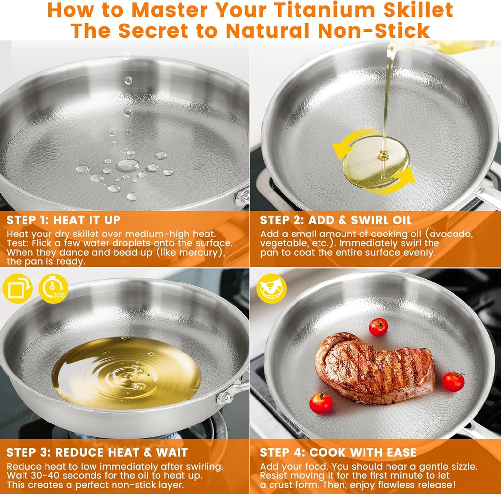 11" Titanium Nonstick Frying Pan with Lid – Scratch-Resistant Cookware
